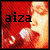 25 identical showing a person with closed eyes and lips pursed, surrounded by red background elements and the text 'aiza' in black