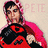 Pixelated image of a person in red and black attire with pink headwrap, standing against light background with 'PETE' text behind them.