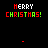 Pixelated 'MERRY CHRISTMAS!' text in red and green with vertical candy cane stripes on black background, transitioning to gray bottom-right corner.
