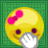 Animated contact sheet of four 48x48 pixel frames showing a yellow emoji with pink bow, hand covering mouth, and subtle expression changes across frames.