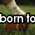 A pixelated image of a person's lower legs and feet on grass, with text overlays changing from 'born to' to 'play'.