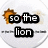 A circular icon with a pixelated lion, text blocks reading 'so the', and faint background elements.