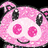 Pixelated pink pig with black eyes and snout, smiling face on solid black background.