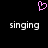 A black background displays a pink pixelated heart symbol above two identical white text words reading 'singing' in lowercase.