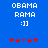 Blue background with white pixelated text 'OBAMA', 'RAMA', ':]]' and red/purple star-like symbols arranged in two identical side-by-side