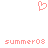 A static pixel art icon featuring a pink heart symbol above two identical lines of lowercase text reading 'summer08' on a white background.