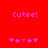 Red background with pink text 'Cutee!' and five pink heart symbols arranged in a , two versions of the same layout side-by-side