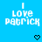 Blue background with white pixelated text reading "I LOVE PATRICK" and a black pixelated heart below the text.