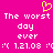 A static pixel art image with a bright pink background, featuring repeated text and symbols in white and yellow.