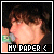 A static image of a person with brown hair holding a green microphone, with text below reading "MY PAPER <3" in pixelated font.