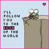 A two-frame animated contact sheet showing a pixel art stick figure couple on the edge of a cliff with text and heart symbols.