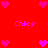 Red background with pink heart icons and purple text reading "Chloe" in four positions.