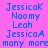 Pixelated text on pink background with blue and white lettering, showing repeated names and phrases in a static layout