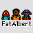 Pixel art of three showing FatAlbert character variations with 'HEY HEY HEY' speech bubble above, each labeled 'FatAlbert' below