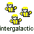 Pixelated character with yellow helmet and gray-yellow jacket, repeated across with text "intergalactic" below