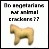 Static image featuring black pixelated text above a blurry light brown animal-shaped cracker on white background.
