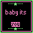 Pixelated icon with pink text 'baby its' and 'YOU', green stars, dotted lines on black background with alternating border colors.