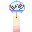 Pixelated wind chime with red flowers and green leaves on light blue circular top, attached to a beige rectangular piece that changes shape across frames.