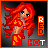 Pixel art contact sheet of a red-haired female character in three animated frames with "RED" and "HOT" text elements on dark gray backgrounds.
