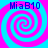 Four identical spiral patterns in cyan and magenta with blue text "MiaB10" at each corner on a solid background.