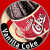 Animated sequence showing a circular Coca-Cola bottle cap with 'Vanilla Coke' text, transitioning to a full logo on red and beige backgrounds.