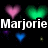 Pixelated icon with four heart shapes and the name 'Marjorie' in white text on a black background.