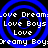 Blue concentric circles with white text reading Love Dream, Love Boys, Love, and Dreamy Boy on a black background.