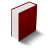 Pixelated 3D book icon with red cover, white pages, and gray shadow on light gray background.