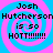 Pixelated text on a blue and pink spiral background reads "Josh Hutcherson is so HOTTT!!!!!!" in four identical quadrants.