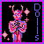 Pixelated character with pink and blue color scheme, holding a microphone, surrounded by pink and orange sparkles, with 'Dollz' text on the right side.