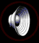 Animated 3D shell with concentric rings, blue and white color scheme, rotating within a dark circular frame.