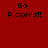Four square display 'Go Pickers!!' text in pixelated font against solid backgrounds of red, orange, yellow, and brown
