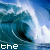 Animated wave scene with text overlays reading 'the bigger the wave' and 'the greater the surf' in pixelated font.