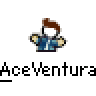 Pixelated cartoon character icon with red text and username displayed on gray background in contact sheet format