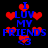 Blue text reading "I LUV MY FRIENDS" with red heart symbols on a black background, arranged in repeating vertical
