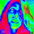 A four- of pixelated images showing a person with long hair in various color schemes and poses, including a rainbow gradient and grayscale versions