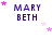 Purple text 'MARY BETH' on white background with pink stars scattered around, some frames show star positions shifting slightly.