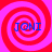 Four identical spiral patterns in red and pink with blue text 'JONI' centered on each spiral.