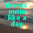 A four- beach scene with cyan text overlays and a pixelated sunset background