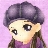 Pixelated character with purple beret, long brown hair, and purple top against pink background, eyes looking right with slight smile.