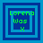 Four square display layered blue borders with green text reading 'Lorena Was X' and a central pixelated character