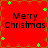 Red background with green star-like shapes and brown decorative borders, displaying 'Merry Christmas' text in four quadrants.