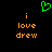 Green pixelated heart symbol above two identical orange text blocks reading 'i love drew' on black background.