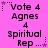 Pixelated text on a bright pink background with repeated 'Vote 4 Agnes' and 'Spiritual Rep...' lines, featuring small star symbols.