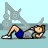 Pixel art animation of a man performing sit-ups in a gym setting across nine frames arranged in a 3x3 contact sheet.