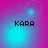 Four identical display 'KARA' text over a pink-to-blue gradient background with cyan light effects