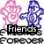 Pixelated buddy icon with pink and blue cartoon characters, text overlays reading 'Friends', 'For', 'Life', and 'Friends Forever' on white and dark backgrounds.