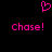 Pixelated pink heart symbol above two identical 'Chase!' text blocks on black background.