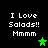 A 4-frame animated contact sheet showing pixelated text "I Love Salads!! Mmmm" with a green star icon that moves across frames on a black background.