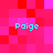 Pixelated of red and pink squares with four cyan "Paige" text instances in corners, no visible motion or animation changes